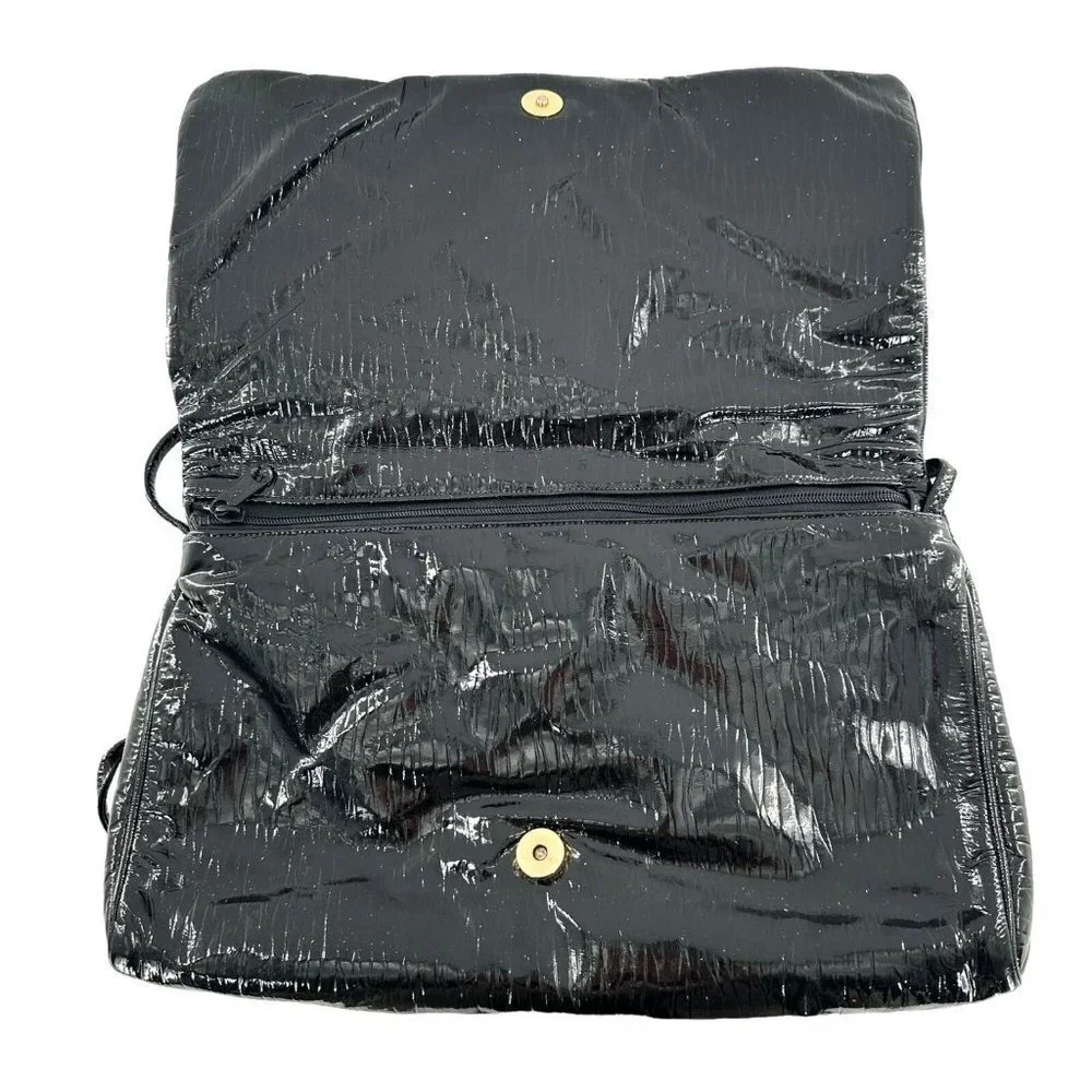 Vtg 80's Robert Bestian Black Patent Faux Leather Clutch Handbag Shoulder Bag